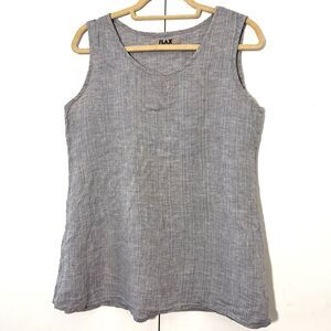 FLAX Top Womens S Gray Linen Sleeveless Basic Minimal Coastal Lagenlook Casual